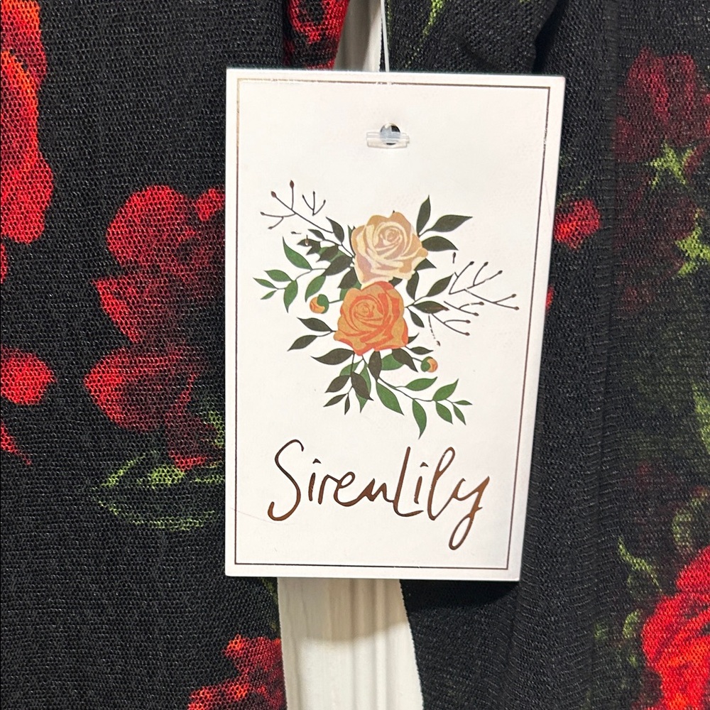 Siren Lily Black Dress with Red Rose Print - Picture 3 of 8